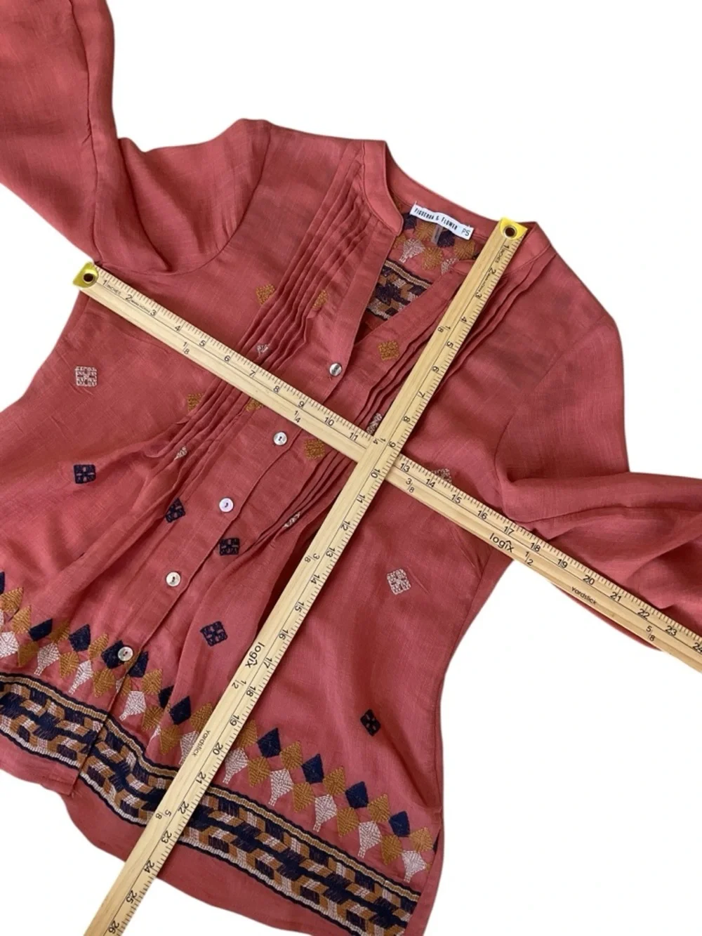 Figueroa & Flower Coral Embroidered Boho Peasant Blouse Petite S - Picture 6 of 7